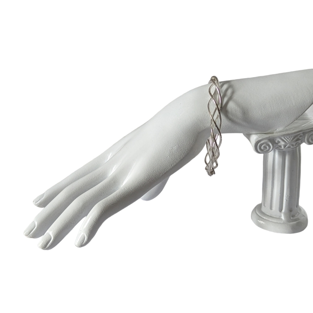 Vintage Estate Silver Tone Woven Wire Minimalist Bangle Bracelet